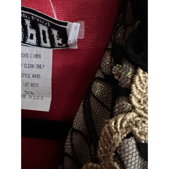 Vintage 80s/90s POPOF Linen Jacket Blazer Red, Black Lace, Padded, Gold Trim 5/6 - Picture 8 of 8